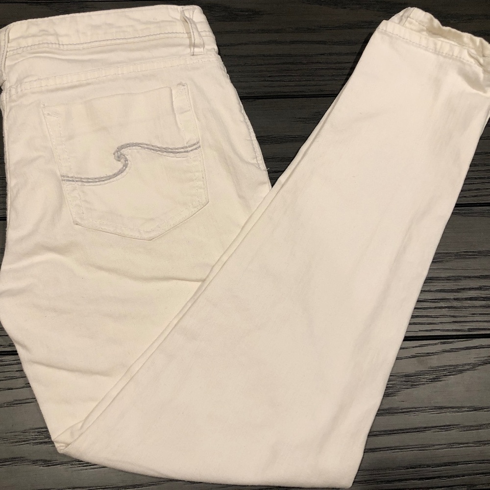Vtg Y2K~OP Ocean Pacific~Off-White Skinny Stretch Jeans~Cropped w/Zippers~Sz 7